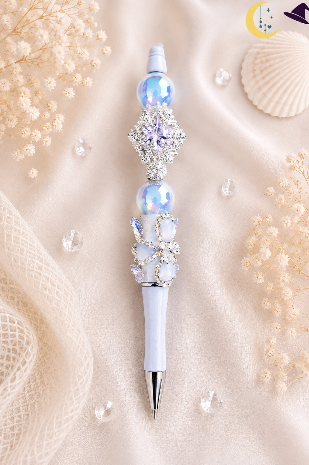 Stylo perlé blanc irisé – élégance féerique et douceur cristalline