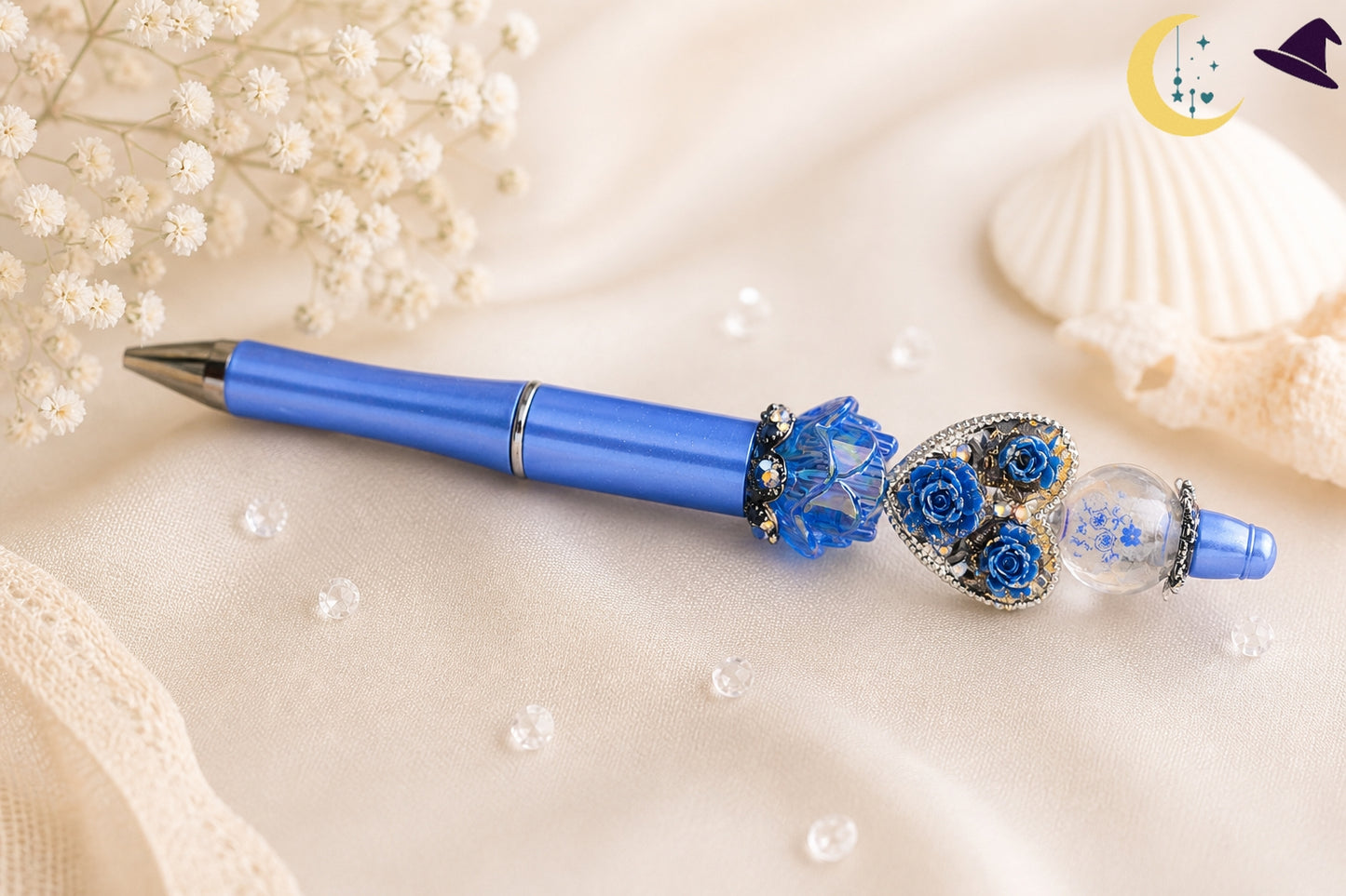 Stylo bleu fleuri – élégance profonde et charme raffiné