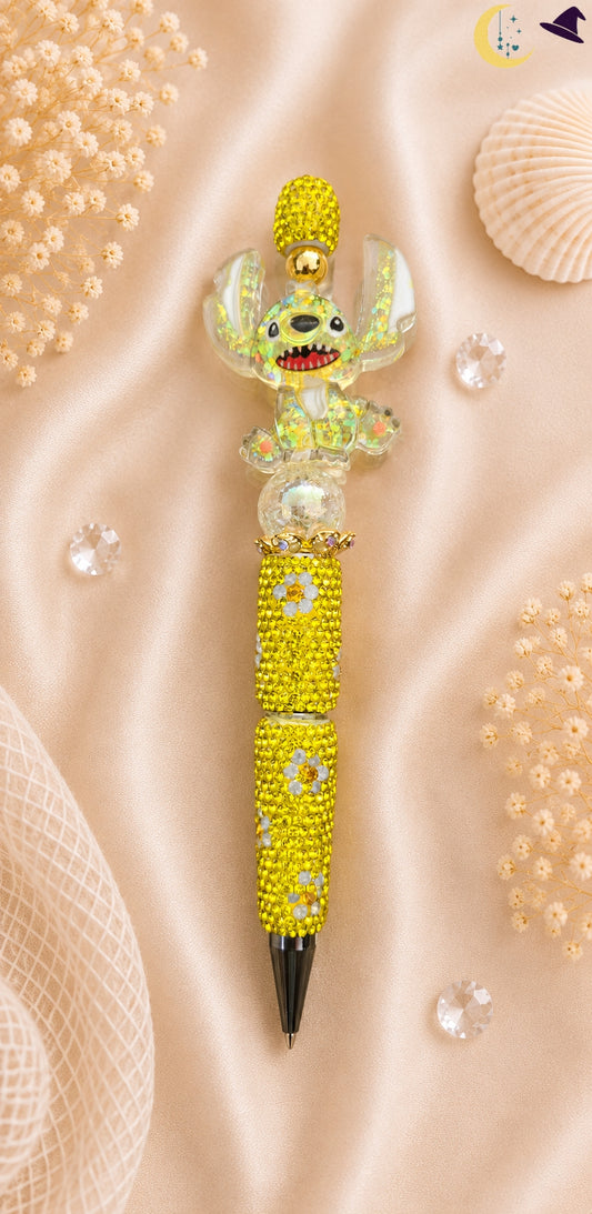 Stylo Stitch jaune scintillant – énergie solaire et fantaisie pétillante